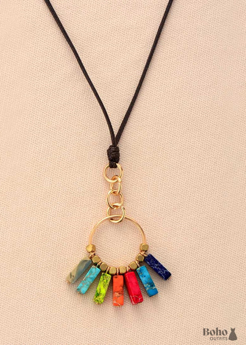 Boho Necklace, Red 7 Color Chakra Pendantn